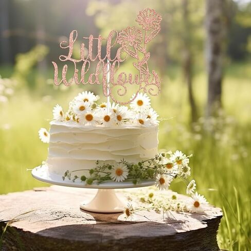 غلاف كعكة الزهرة البرية الصغيرة باللون الذهبي اللامع، إنها زهرة برية/مرحبًا بطفلة/طفلة حلوة، لوازم زينة لحفلات استقبال المولود الجديد بطابع زهرة برية مرحة للفتيات الصغيرات in Kuwait