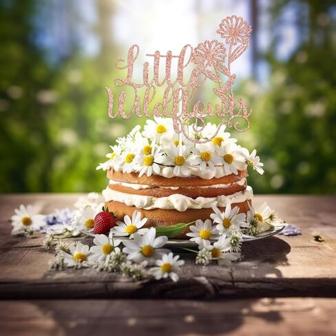 غلاف كعكة الزهرة البرية الصغيرة باللون الذهبي اللامع، إنها زهرة برية/مرحبًا بطفلة/طفلة حلوة، لوازم زينة لحفلات استقبال المولود الجديد بطابع زهرة برية مرحة للفتيات الصغيرات in Kuwait