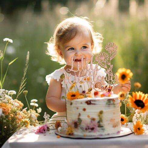 غلاف كعكة الزهرة البرية الصغيرة باللون الذهبي اللامع، إنها زهرة برية/مرحبًا بطفلة/طفلة حلوة، لوازم زينة لحفلات استقبال المولود الجديد بطابع زهرة برية مرحة للفتيات الصغيرات in Kuwait