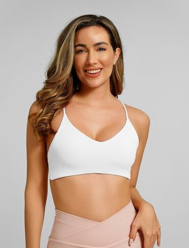 ABOCIW Womens Strappy Sports Bra V Neck Spaghetti Thin Strap Low Impact Gym Yoga Bra Workout Crop Top in Saudi Arabia