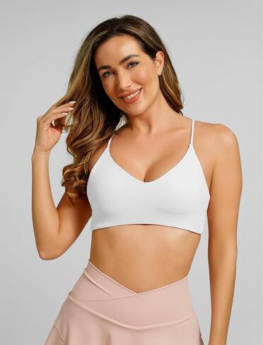 ABOCIW Womens Strappy Sports Bra V Neck Spaghetti Thin Strap Low Impact Gym Yoga Bra Workout Crop Top in Saudi Arabia