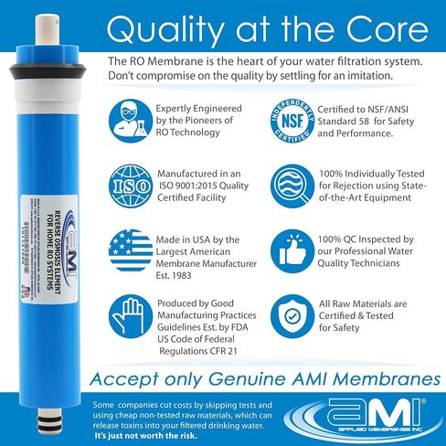 APPLIED MEMBRANES INC. 100 GPD غشاء التناضح العكسي | استبدال فلتر المياه بغشاء RO لنظام تنقية المياه بالتناضح العكسي | توافق عالمي 1.8 × 12 بوصة | صنع فى أمريكا in Saudi Arabia