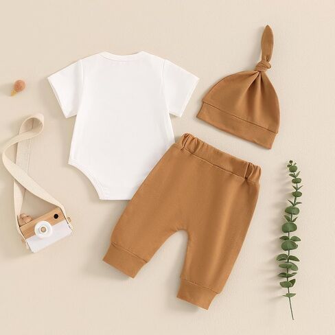 Newborn Baby Boy Girl Clothes New To The Crew Printed Romper Pants Set with Hat Coming Home Hospital Outfits in Saudi Arabia