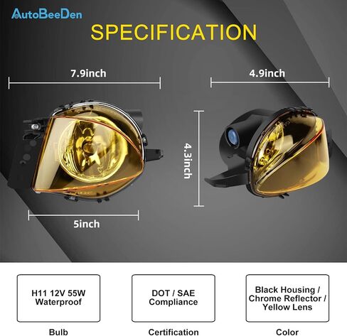Fog Lights Lamps for BMW 3 Series (323i 325i 325xi 328i xdrive 330xi 335d 335i 328xi 335xi 330i Sedan E90 / Wagon E91), (w/o Sport Package) 2006 2007 2008 2009, 1 Pair (Yellow) in Saudi Arabia