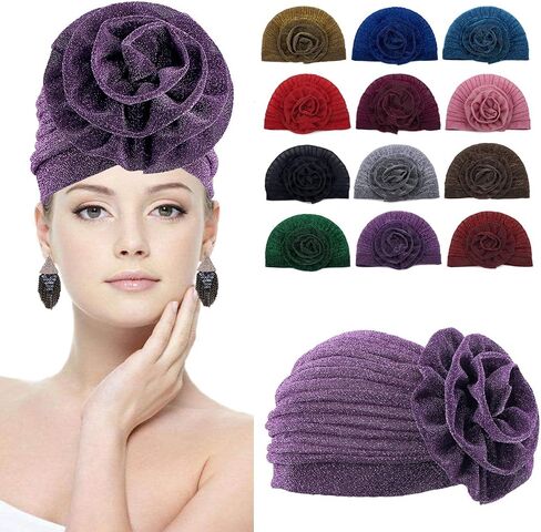 Women Big Flower Headwrap Turban Shining Beanie Bonnet Cap Chemo Cap in Saudi Arabia