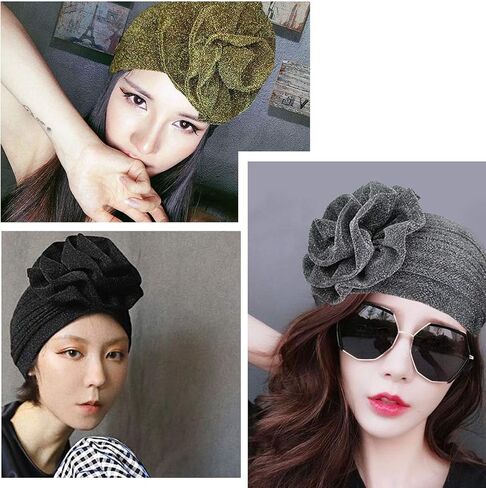 Women Big Flower Headwrap Turban Shining Beanie Bonnet Cap Chemo Cap in Saudi Arabia