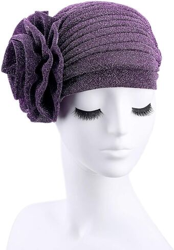 Women Big Flower Headwrap Turban Shining Beanie Bonnet Cap Chemo Cap in Saudi Arabia