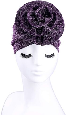 Women Big Flower Headwrap Turban Shining Beanie Bonnet Cap Chemo Cap in Saudi Arabia