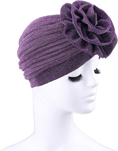Women Big Flower Headwrap Turban Shining Beanie Bonnet Cap Chemo Cap in Saudi Arabia