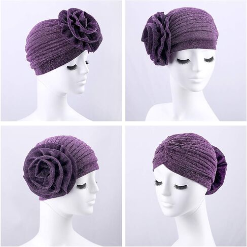 Women Big Flower Headwrap Turban Shining Beanie Bonnet Cap Chemo Cap in Saudi Arabia