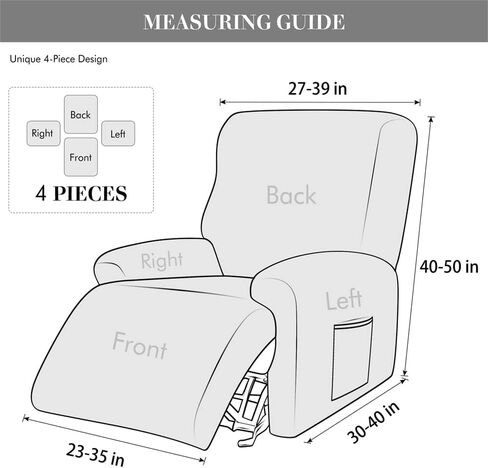Stretch Jacquard Recliner Chair Slipcover Couch Cover 4 Piece Polyester Sofa Furniture Protector Slipcovers with Side Pocket Machine Washable in Saudi Arabia
