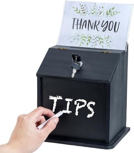MyGift Vintage Black Wood Wall Mountable Suggestion Comment Box with Lock, Key, Chalkboard Panel and Removable Clear Acrylic Sign Holder for Fundraising Money Donation, Ballot, or Tip Collection in Saudi Arabia