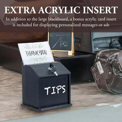 MyGift Vintage Black Wood Wall Mountable Suggestion Comment Box with Lock, Key, Chalkboard Panel and Removable Clear Acrylic Sign Holder for Fundraising Money Donation, Ballot, or Tip Collection in Saudi Arabia