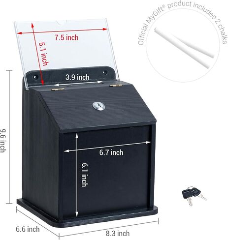 MyGift Vintage Black Wood Wall Mountable Suggestion Comment Box with Lock, Key, Chalkboard Panel and Removable Clear Acrylic Sign Holder for Fundraising Money Donation, Ballot, or Tip Collection in Saudi Arabia