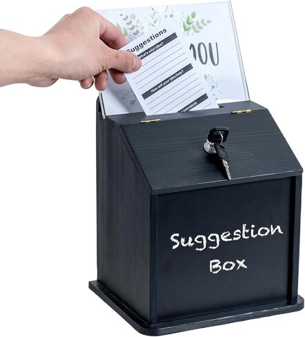 MyGift Vintage Black Wood Wall Mountable Suggestion Comment Box with Lock, Key, Chalkboard Panel and Removable Clear Acrylic Sign Holder for Fundraising Money Donation, Ballot, or Tip Collection in Saudi Arabia