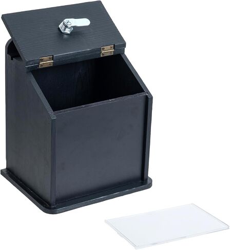 MyGift Vintage Black Wood Wall Mountable Suggestion Comment Box with Lock, Key, Chalkboard Panel and Removable Clear Acrylic Sign Holder for Fundraising Money Donation, Ballot, or Tip Collection in Saudi Arabia