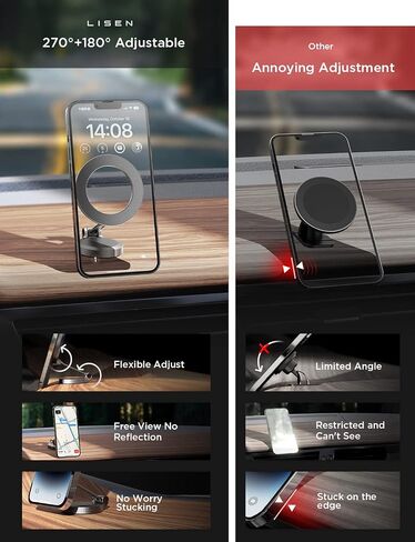LISEN for MagSafe Car Mount Dashboard، ملحقات السيارة الفضية للنساء والفتيات وحاملات هواتف السيارة لسيارتك، حامل هاتف مغناطيسي 360 درجة، مناسب لهاتف iPhone 15 14 13 12 Pro plus Max Mini in Saudi Arabia