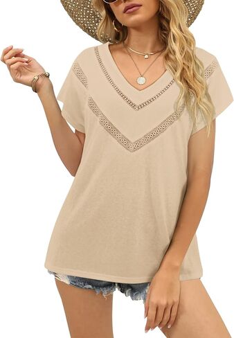Amoretu Women's Summer Tops Boho V Neck Tee Short Sleeve Tshirts casual Loose Fit Tee in Saudi Arabia