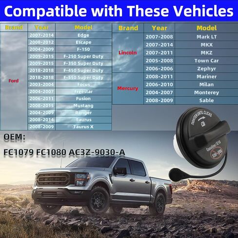 ترقية غطاء الغاز FC1079 FC1080 مع ختم إضافي مجاني، استبدال غطاء غاز الوقود AC3Z-9030-A لفورد 2004-2009 فورد F-150، 2009-2015 F-250 F-350 سوبر ديوتي، غطاء غاز لينكولن ميركوري (2 ختم) in Kuwait