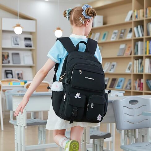 School Backpack for Teen Girls 15.6 Inch Laptop Backpacks Waterproof Bookbag Cute School Bag BLACK in Saudi Arabia