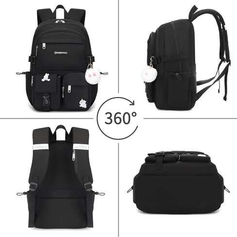 School Backpack for Teen Girls 15.6 Inch Laptop Backpacks Waterproof Bookbag Cute School Bag BLACK in Saudi Arabia