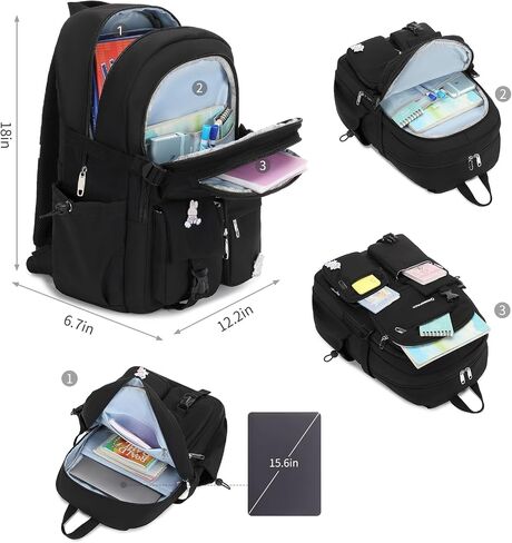 School Backpack for Teen Girls 15.6 Inch Laptop Backpacks Waterproof Bookbag Cute School Bag BLACK in Saudi Arabia