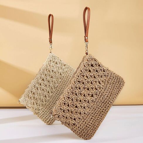 Comeon المرأة القش محفظة الصيف المنسوجة يدويا قابل للتعديل حقائب كروسبودي الرجعية سستة عطلة عطلة حقيبة القش in Kuwait