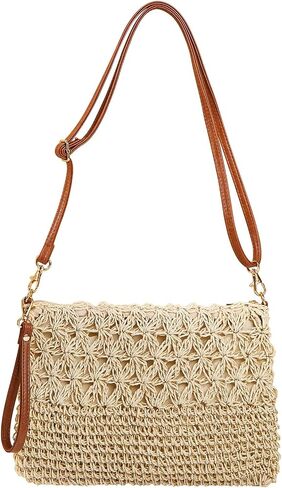 Comeon Women Straw Purse Summer Hand-Woven Adjustable Straw Crossbody Bags Retro Zipper Vacation Holiday Straw Bag in Saudi Arabia