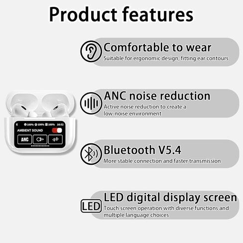 سماعات أذن لاسلكية بلوتوث 5.3 - سماعات أذن داخل الأذن بخاصية إلغاء الضوضاء ENC مع علبة شحن لاسلكية، شاشة LED، سماعات أذن بجهير عميق مع ميكروفون مدمج من الجيل الخامس in Kuwait