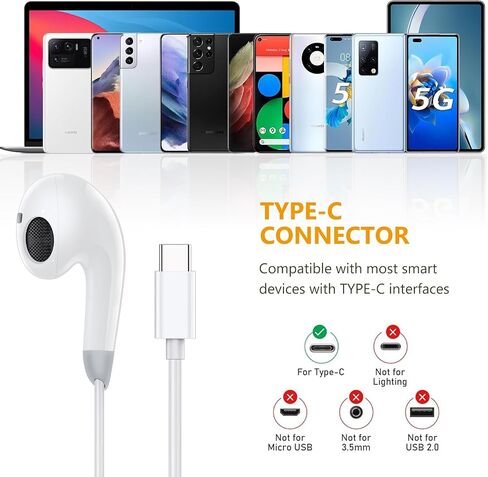سماعات رأس من النوع C لسماعات iPhone 15 السلكية، وسماعات iPhone15/15 Por Max سلكية مع ميكروفون وجهاز تحكم عن بعد متوافقة مع معظم أجهزة جاك من النوع C in Saudi Arabia
