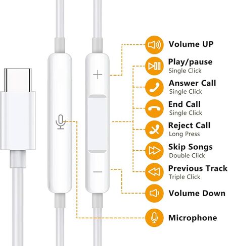 سماعات رأس من النوع C لسماعات iPhone 15 السلكية، وسماعات iPhone15/15 Por Max سلكية مع ميكروفون وجهاز تحكم عن بعد متوافقة مع معظم أجهزة جاك من النوع C in Saudi Arabia
