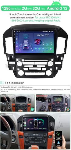 ASURE راديو ستيريو للسيارة مقاس 9 بوصات لسيارة Lexus RX 300 MK1 1998-2003 وحدة ملاحة GPS بديلة للسيارات المنخفضة، نظام Android 4Core 2G+32G مع Carplay اللاسلكي، Android Auto، مشغل شاشة لمس 1280x800 in Saudi Arabia