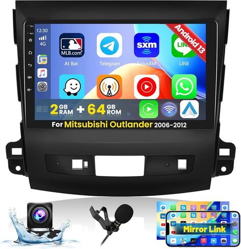 Roinvou [2G+64G] Car Radio for Mitsubishi Outlander 2006-2012 with Wireless Carplay/Android Auto, 9 Inch Android 13 IPS Touch Screen Car Stereo, Bluetooth, GPS Navi, WiFi, 28UI, DSP + Backup Camera in Saudi Arabia