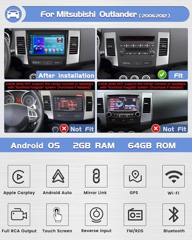 Roinvou [2G+64G] Car Radio for Mitsubishi Outlander 2006-2012 with Wireless Carplay/Android Auto, 9 Inch Android 13 IPS Touch Screen Car Stereo, Bluetooth, GPS Navi, WiFi, 28UI, DSP + Backup Camera in Saudi Arabia