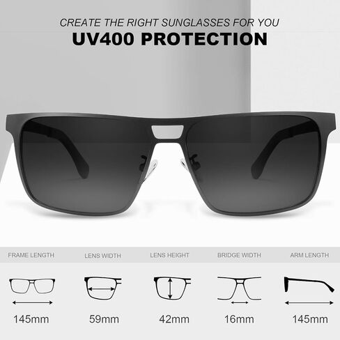 Rectangle Polarized Sunglasses for Men UV Protection Driving Glasses with Metal Frame in Saudi Arabia