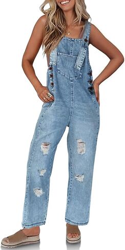 Cicy Bell Womens Denim Overalls Loose Fit Summer Baggy Distressed Adjustable Strap Jeans Overall Jumpsuits in Saudi Arabia