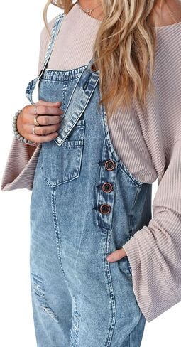 Cicy Bell Womens Denim Overalls Loose Fit Summer Baggy Distressed Adjustable Strap Jeans Overall Jumpsuits in Saudi Arabia