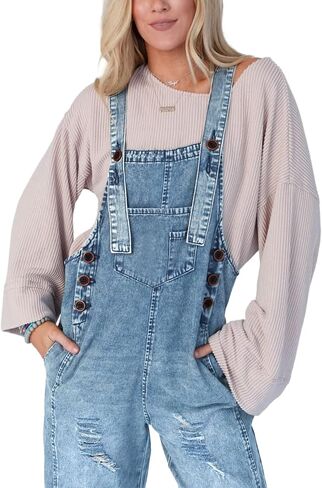 Cicy Bell Womens Denim Overalls Loose Fit Summer Baggy Distressed Adjustable Strap Jeans Overall Jumpsuits in Saudi Arabia