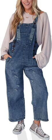 Cicy Bell Womens Denim Overalls Loose Fit Summer Baggy Distressed Adjustable Strap Jeans Overall Jumpsuits in Saudi Arabia