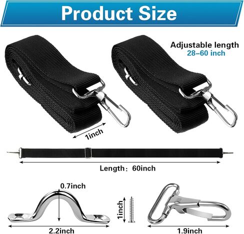 8 Pcs Adjustable Heavy Duty Bimini Top Straps Marine Awning Webbing Straps Nylon Top Straps with Loop Snap Hooks and Pad Eye Straps, 28"-60" Stainless Steel Boat Awning Hardware in Saudi Arabia