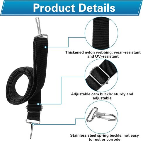 8 Pcs Adjustable Heavy Duty Bimini Top Straps Marine Awning Webbing Straps Nylon Top Straps with Loop Snap Hooks and Pad Eye Straps, 28"-60" Stainless Steel Boat Awning Hardware in Saudi Arabia