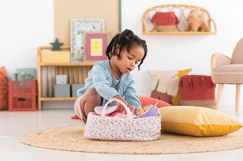 سرير حمل الدمية كورولي بيبي - تصميم بطباعة زهور مع بطانية ذات وجهين، يناسب دمى الأطفال مقاس 12 بوصة in Kuwait