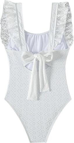 Floerns Women's One Piece Swimsuit Tie Back Ruffle Trim Scoop Neck Bathing Suit in Saudi Arabia