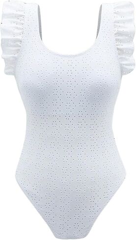 Floerns Women's One Piece Swimsuit Tie Back Ruffle Trim Scoop Neck Bathing Suit in Saudi Arabia