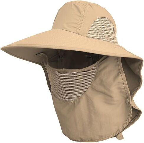 UPF 50+ Fishing Hat for Mens Women Wide Brim Sun Hat with Detachable Face Cover & Neck Flap in Saudi Arabia