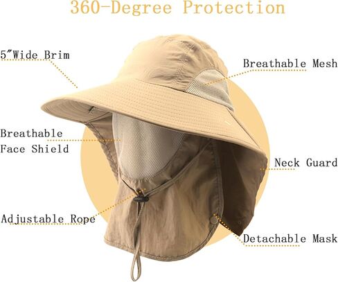 UPF 50+ Fishing Hat for Mens Women Wide Brim Sun Hat with Detachable Face Cover & Neck Flap in Saudi Arabia