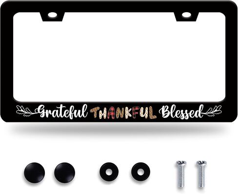Grateful Thankful Blessed License Plate Frame Thanksgiving License Plate Frames Stainless Steel Accessories Cars Decor with 2 Holes and Screws Fits Standard US CA Vehicles Size 12.2 x 6 Inches in Saudi Arabia