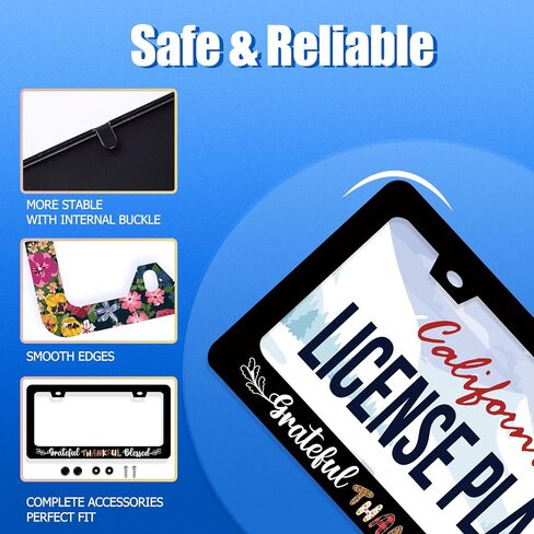 Grateful Thankful Blessed License Plate Frame Thanksgiving License Plate Frames Stainless Steel Accessories Cars Decor with 2 Holes and Screws Fits Standard US CA Vehicles Size 12.2 x 6 Inches in Saudi Arabia