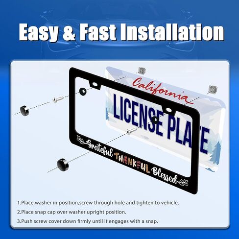 Grateful Thankful Blessed License Plate Frame Thanksgiving License Plate Frames Stainless Steel Accessories Cars Decor with 2 Holes and Screws Fits Standard US CA Vehicles Size 12.2 x 6 Inches in Saudi Arabia