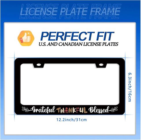 Grateful Thankful Blessed License Plate Frame Thanksgiving License Plate Frames Stainless Steel Accessories Cars Decor with 2 Holes and Screws Fits Standard US CA Vehicles Size 12.2 x 6 Inches in Saudi Arabia